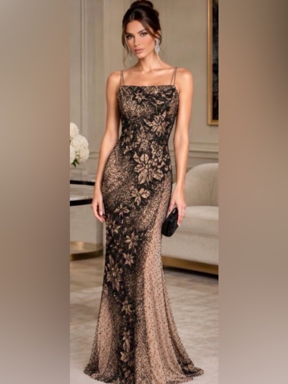 Vintage Dominique Boutique 100% Silk
Beaded Gown (Adrianna Papell) - Size 12
